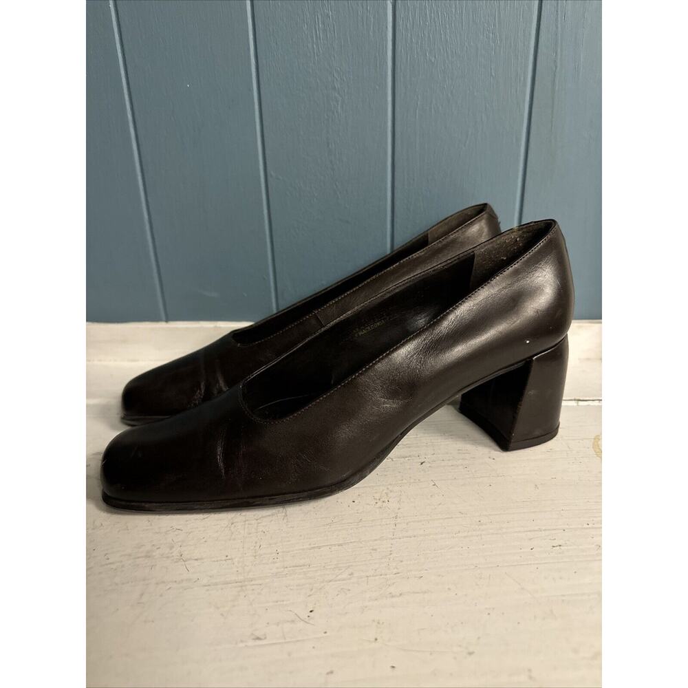 Vtg 90’s Glacee Brown Round Toe Slip On Dress Shoe‎ Block Heel Women’s Size 8.5